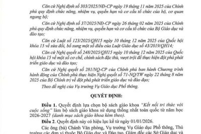 Quyết định của Bộ GD&ĐT về chọn bộ SGK dùng chung từ năm học 2026-2027
